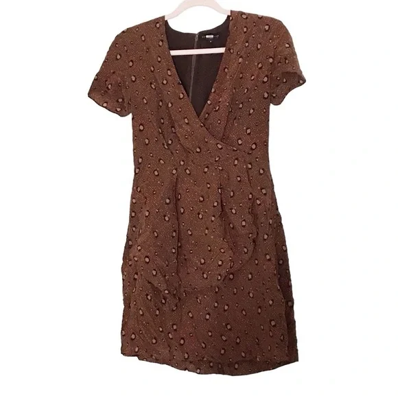 Slate + Willow Brown Faux Wrap Silk Dress size 4 - Picture 2 of 9